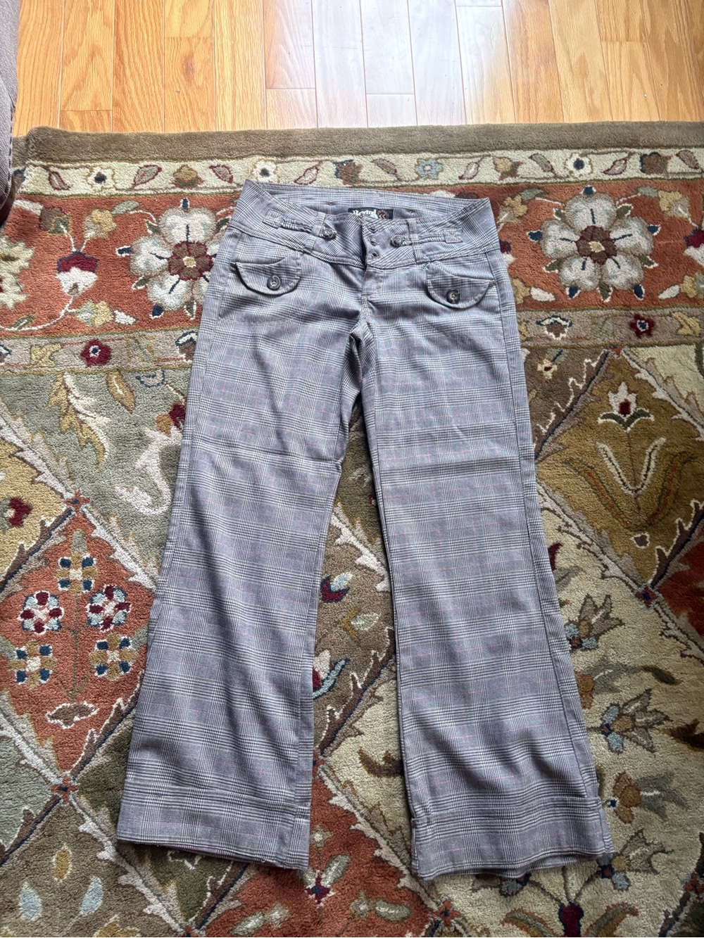 Rewind Gray Plaid Pants with Pink Windowpane